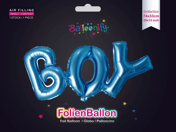 Folienballon Schriftzug BOY in Blau, 74 x 33cm