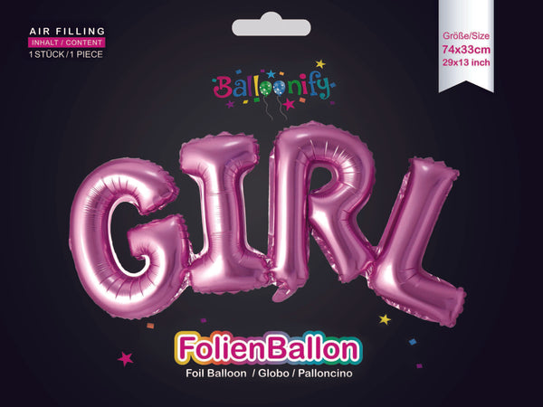 Folienballon Schriftzug GIRL in Pink, 74 x 33cm