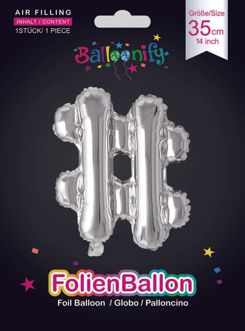 Folienballon Sonderzeichen # in Silber, 35 cm