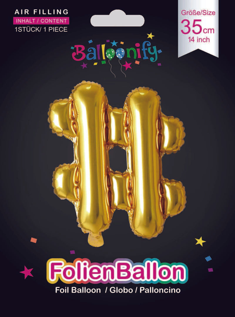 Folienballon Sonderzeichen # in Gold, 35 cm