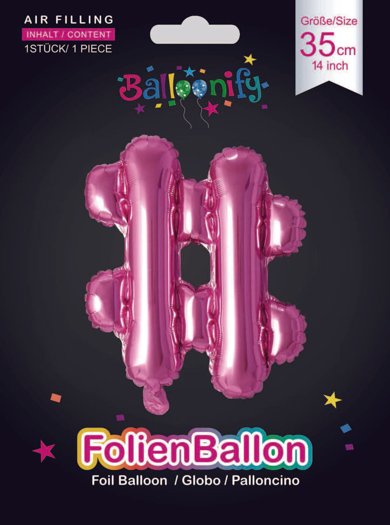 Folienballon Sonderzeichen # in Pink, 35 cm