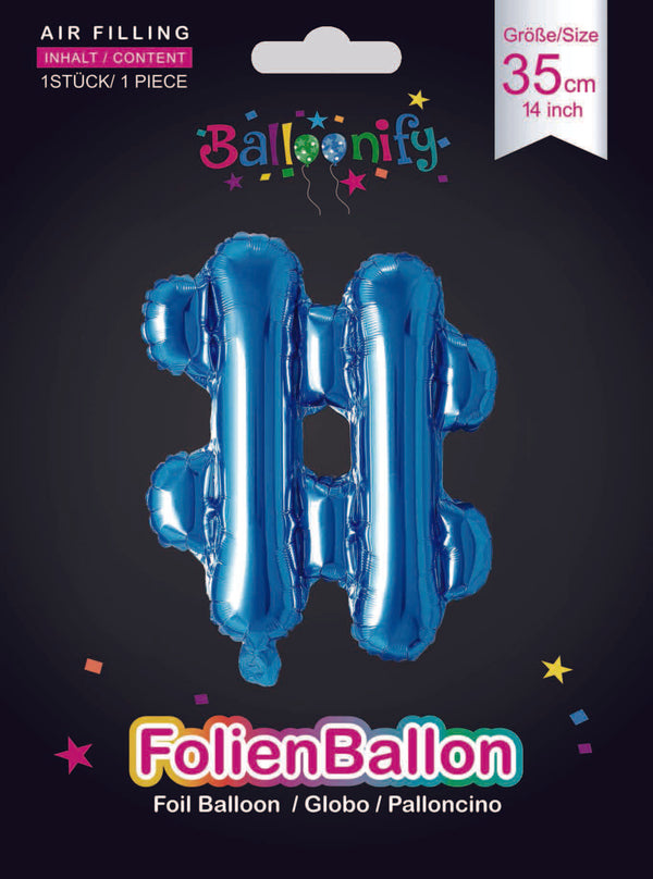 Folienballon Sonderzeichen # in Blau, 35 cm