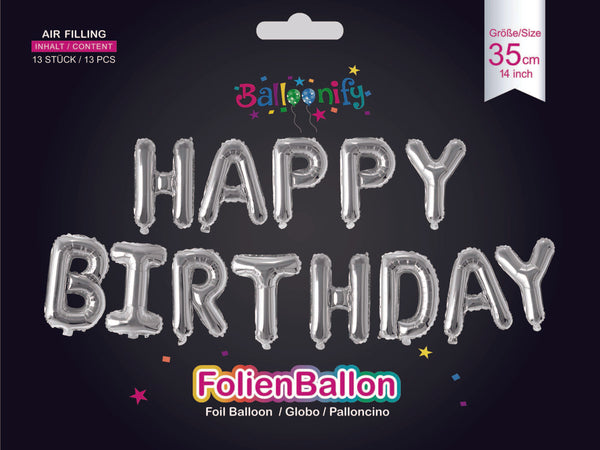 Folienballon Schriftzug HAPPY BIRTHDAY in Silber, 35cm