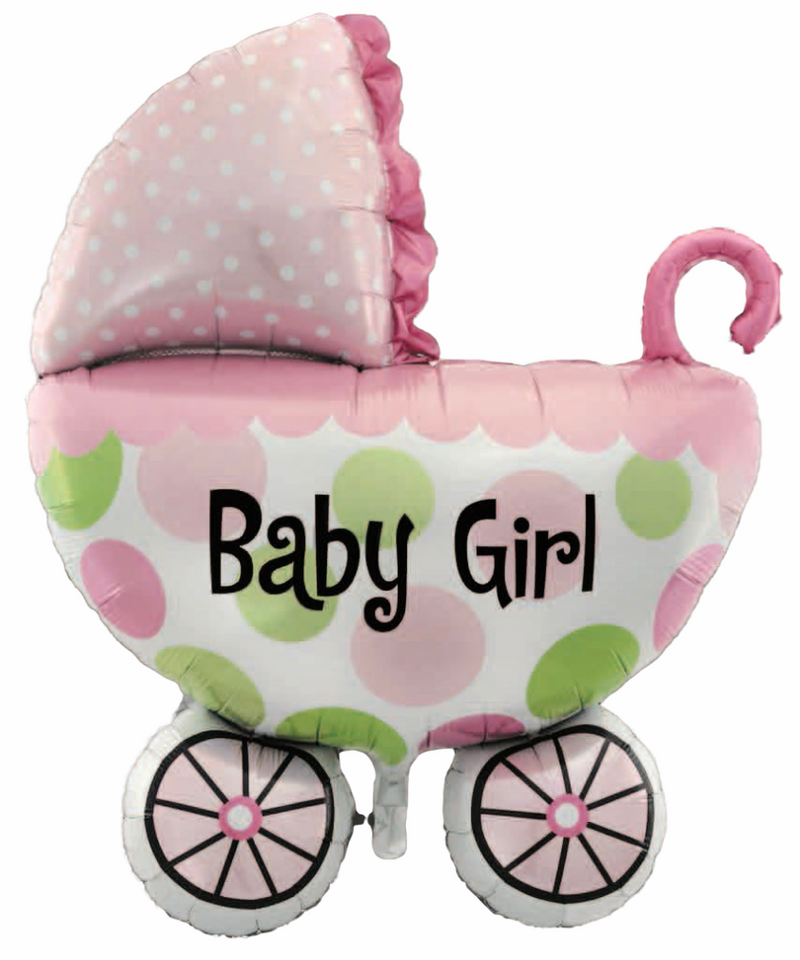 Folienballon BABY GIRL Kinderwagen in Pink, 71 x 79cm