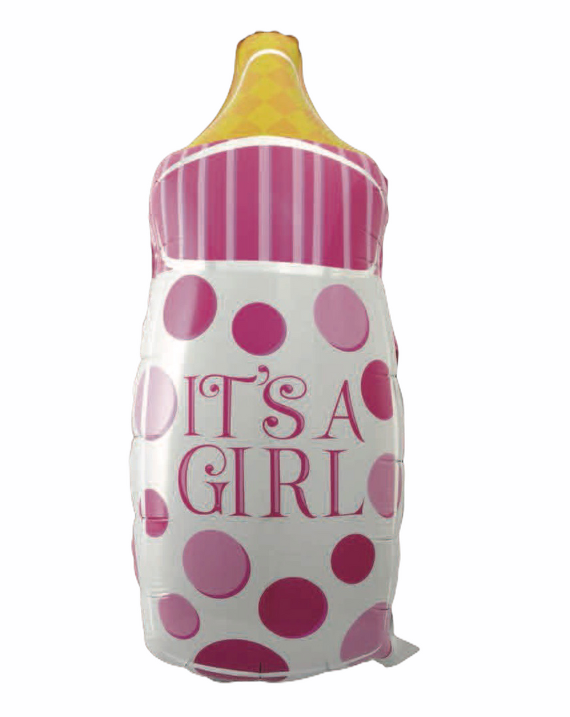 Folienballon IT'S A GIRL Babyflasche in Pink, 81 x 42cm