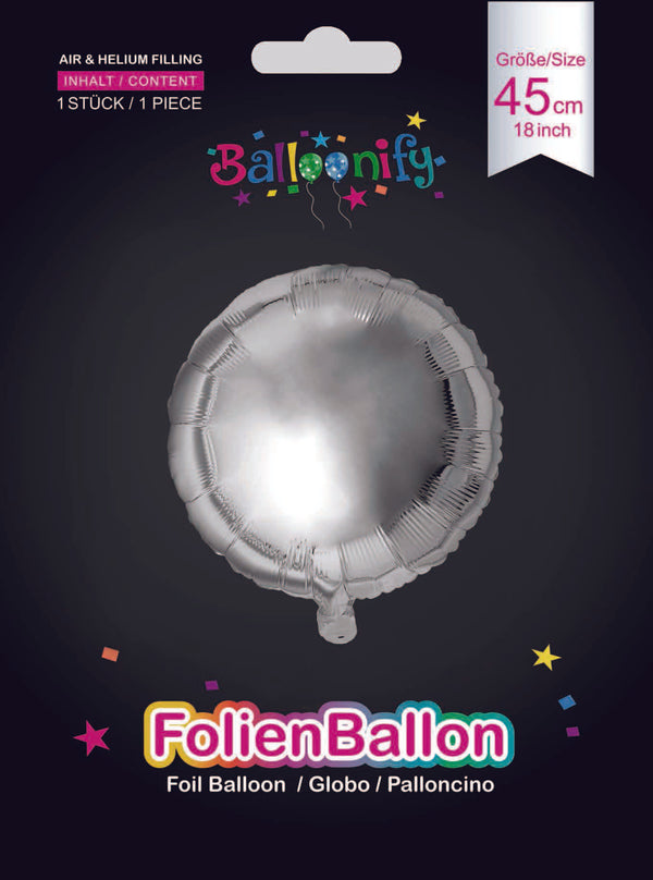 Folienballon Rund in Silber, 45cm