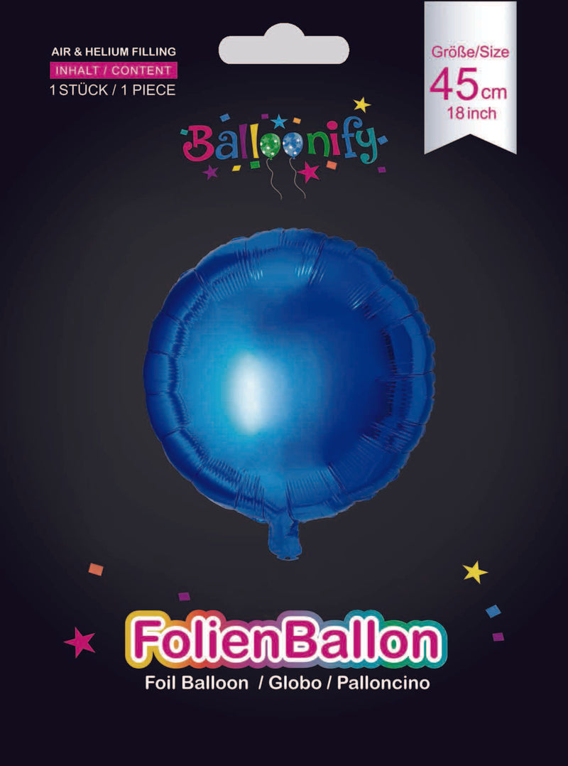 Folienballon Rund in Blau, 45cm