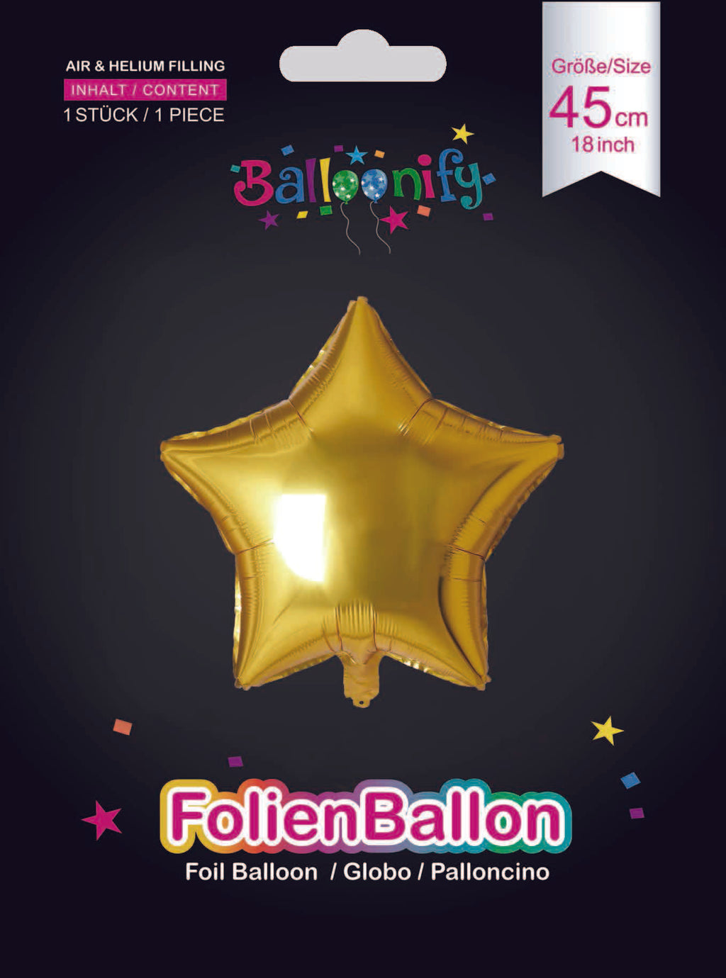 Folienballon Stern in Gold, 45cm – Balloonify